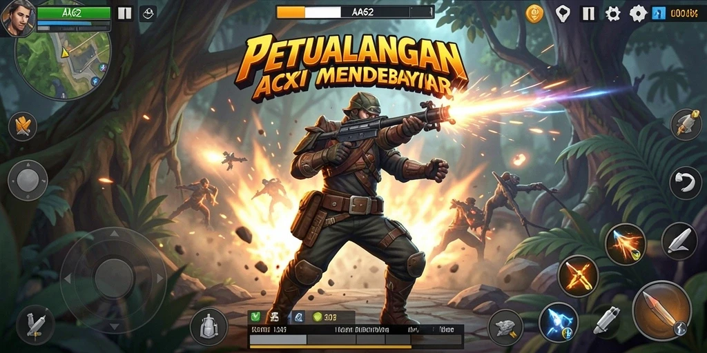 Tangkapan layar menampilkan aksi seru dalam gameplay AA62.
