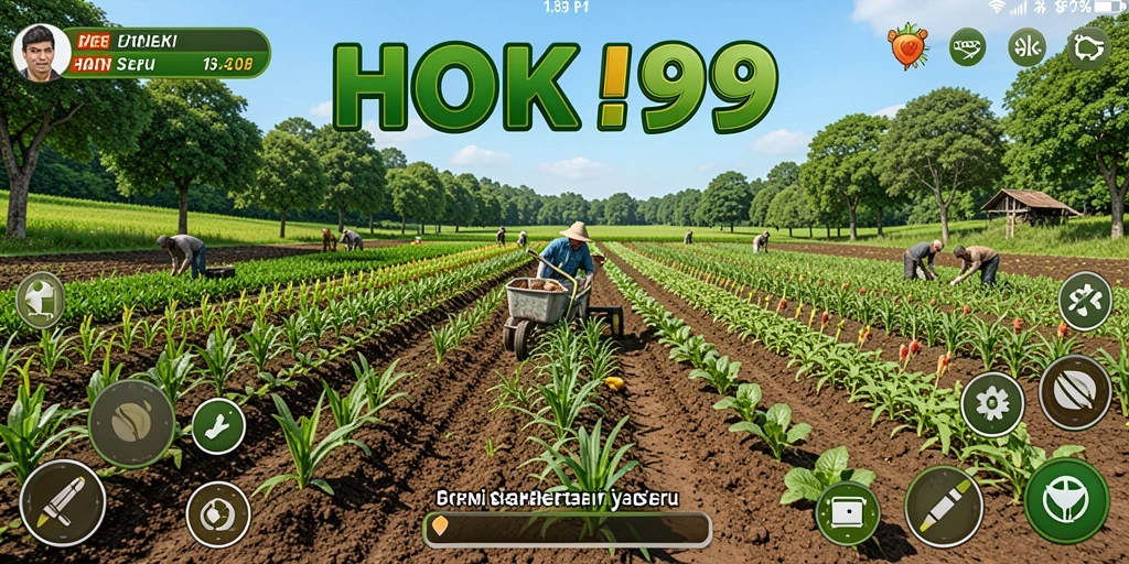 Tampilan gameplay HOKI99 dengan ladang hijau dan hewan lucu.