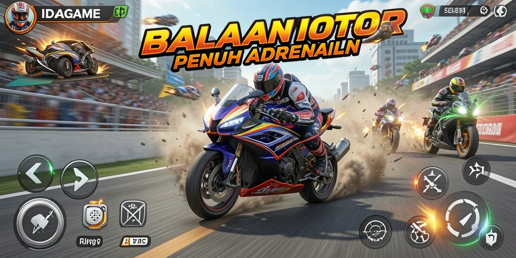 Tampilan gameplay mendebarkan dari IDAGAME dengan balapan motor.