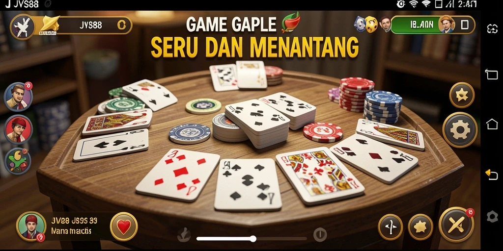 Gameplay seru JVS88 dengan suasana bermain Gaple yang menyenangkan.