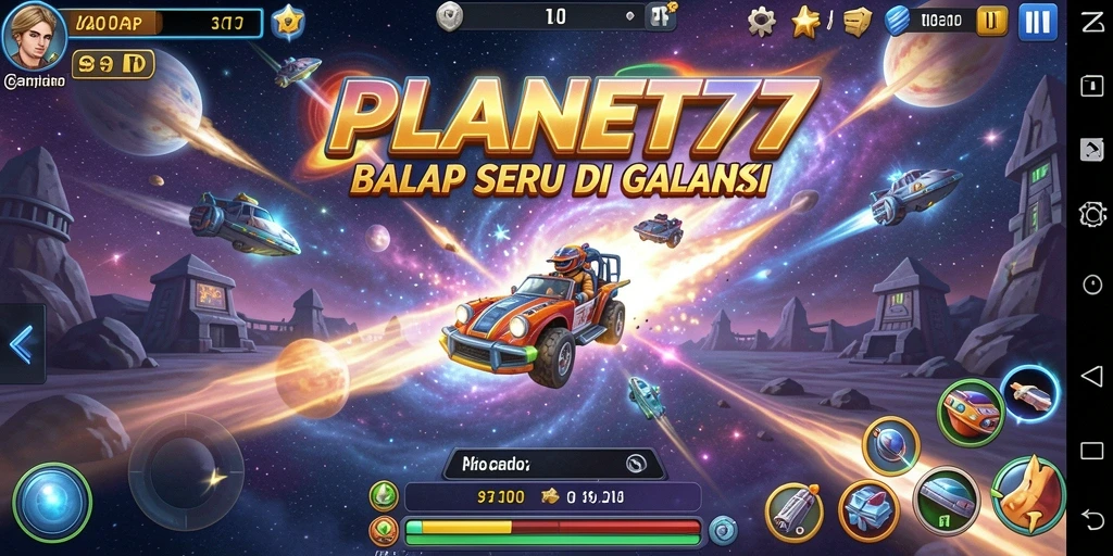 Gameplay balap luar angkasa yang mendebarkan dan penuh warna.
