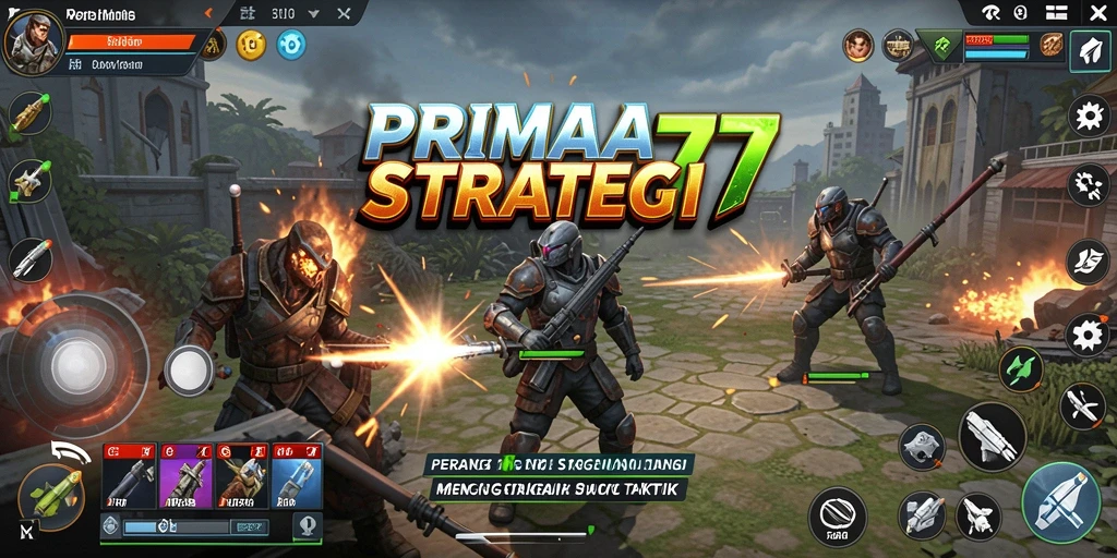 Tangkapan layar utama dari gameplay PRIMA77 yang menampilkan pertempuran strategi epik.