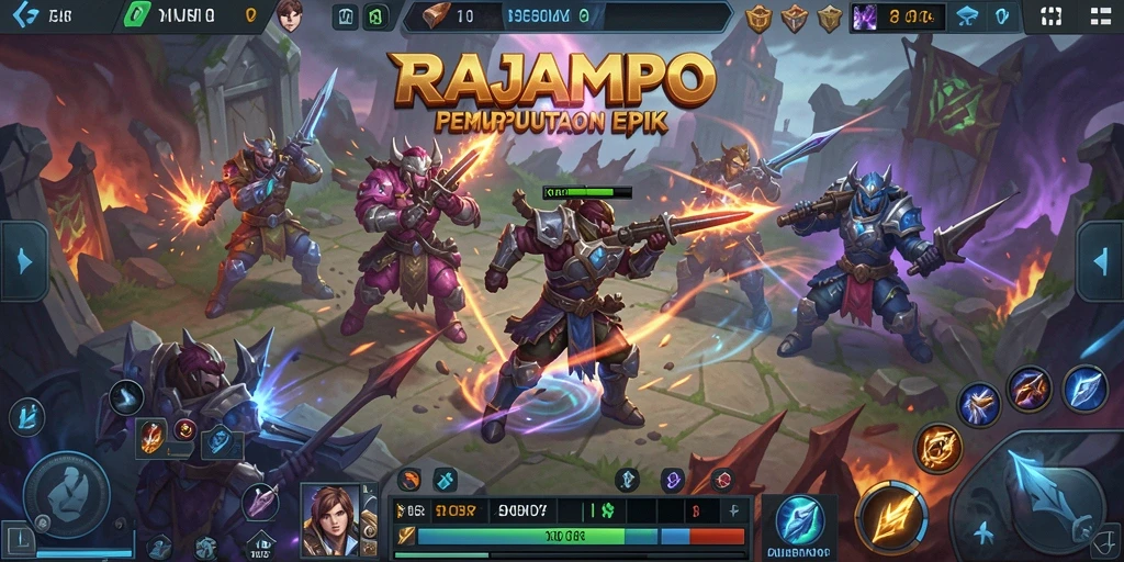Tampilan gameplay seru di dalam dunia MOBA RAJAMPO.