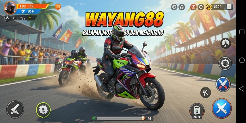 Tampilkan gameplay seru balapan motor di WAYANG88.